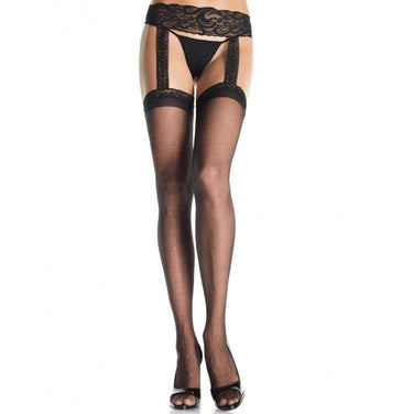 Calze Velate Donna con Reggicalze in Pizzo Nero Outlet Leg Avenue